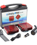 Magnetic wireless trailer tail light kit with two red LED taillights, 12V plug, mounting straps, and case