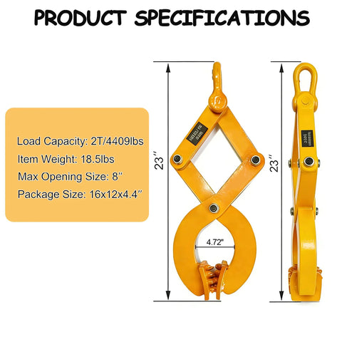 Beefy Heavy Duty Pallet Puller Clamp For 2250 Lbs 1 Ton Pallet Jack Puller With 8 Inch Jaw Opening Solid Steel Construction Powder Coat Finish Easy Adjustable Anti Slip Nuts Built To Pull Pallets And Heavy Loads, side view