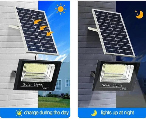 JUDYSSY 800W Solar Floodlight Outdoor Spotlight Ip66 Waterproof with Remote Control and solar panel for charging.