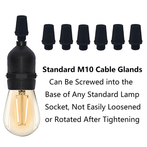 50 Pairs Plastic Pendant Lighting Strain Reliefs for Lamps and Fixtures M10 Cable Glands Cord Grips, black, side view