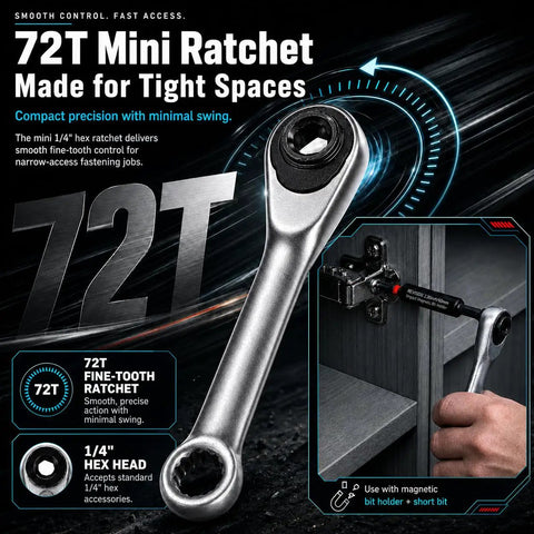 Real Deal 88 Piece Impact Driver And Magnetic Screwdriver Bit Set Tough Build S2 Steel 72T Mini Ratchet for tight spaces.