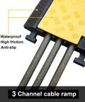 Close-up of 3-channel section on 2 Pack 3 Channel Rubber Cable Ramp Protector For Indoor Outdoor Use Beefy Heavy Duty Ramp