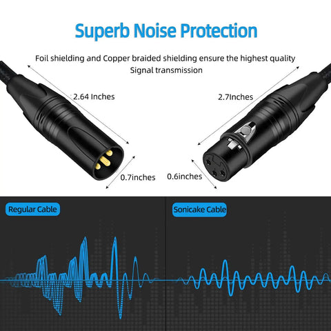 Top Notch XLR To XLR Cable 6 Ft Noise Canceling Shield Kevlar Reinforced Nylon Braided 3 Pin Balanced Microphone Cord details