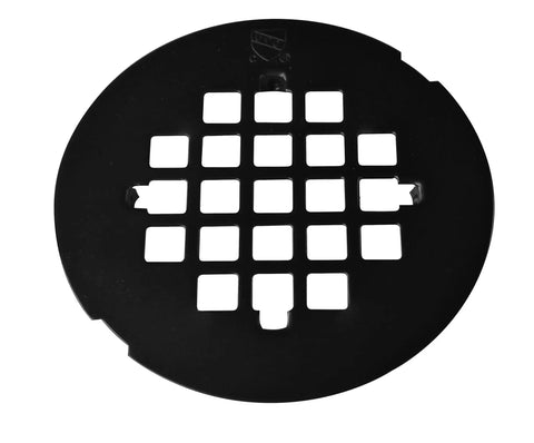 Brass Shower Drain Body With Grid Cover Plate, Four And A Quarter Inch OD Compression Fit, Matte Black Finish, grid detail view