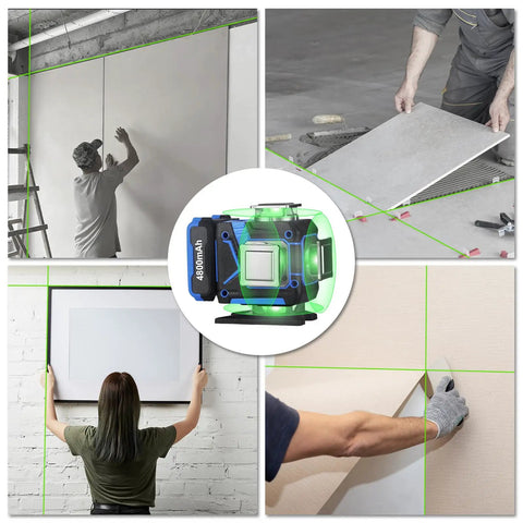Pro Grade Laser Level With Tripod And Outdoor Receiver, 4x360 Degree Green Lines, self leveling 165 ft, for wall, tile, and cabinet installs