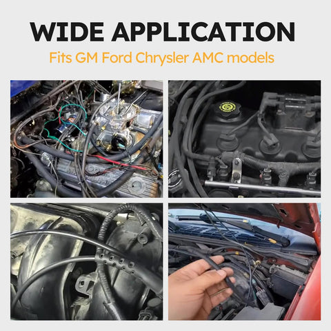 Automotive vacuum tubing connector kit collage, 159-piece, 32-size: front, side, close-up, installed engine bay views.