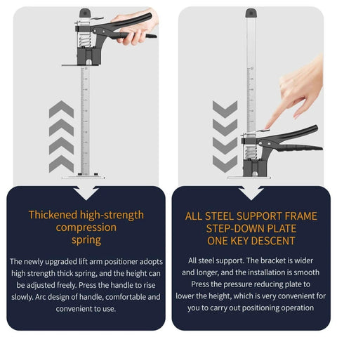 Labor-Saving Arm Jack Two-Piece Set For Wall Tile Positioning Doors Windows Cabinets And Furniture Lifts Drywall Lifts And Installation Tools, Easy Panel Lifting With Adjustable Height And Quick Release Button, 15.7-Inch Build For Heavy-Duty DIY Projects, showing adjustable height feature and compression spring.