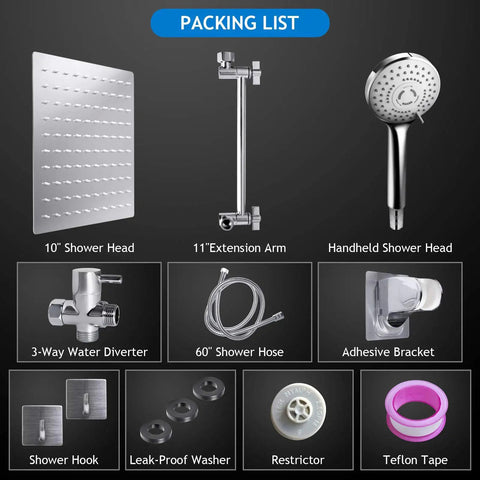Slick 10 Inch Square Rain Shower Head Combo Paired With A Killer High Pressure Handheld Sprayer Plus 11 Inch Extension Arm And Five Easy Swap Spray Modes For A Quick Bathroom Glow Up