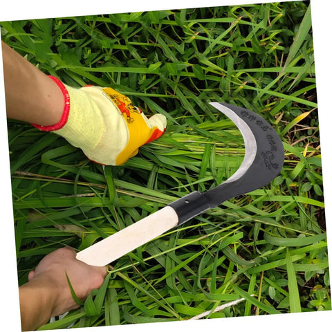 Person using Grass Scythe With Manganese Steel Blade And Long Handle For Easy Weeding And Lawn Care, cutting grass