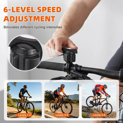6-level speed adjustment on bike trainer with lifting knob for Magnetic Indoor Bike Trainer Stand With 6 Level Resistance.