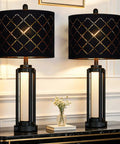 Dope 28 Inch Tall Modern Table Lamps Set Of 2 For Living Room And Bedroom Black Industrial Metal Frame With Warm Glow Night Light Easy Lampshade Assembly USB A And Type C Charging Ports, black lamps on console
