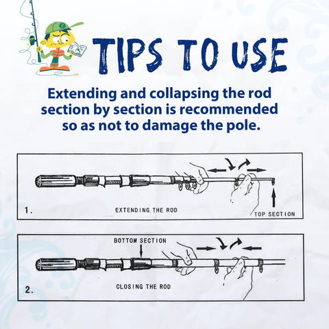 Instructions for Portable Telescopic Kids Fishing Pole Set For Boys And Girls 2 Pack With Rod And Reel Includes Tackle Box Fishing Net Travel Bag