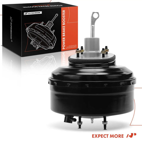 Heavy Duty Vacuum Brake Booster Built For Ford F Super Duty And F 250 Trucks From Eighty Seven Through Ninety Eight, black steel body.