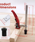 Two Piece Holdfast Dog Hole Clamps Set With Adjustable Range And Multi Angle Ratcheting Table Clamp for Woodworking, dimensions shown