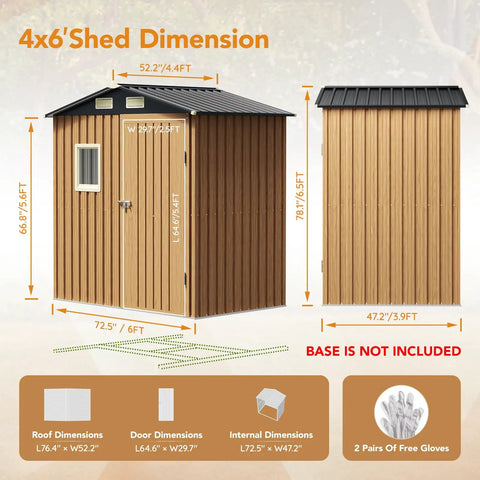 6X4Ft Garden Storage Shed With Lockable Door Steel Tool Shed With Clear Window Anti Corrosion Metal Shed For Backyard Patio