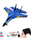 Easy To Fly Foam Remote Control Airplane For Beginners And Adults, 360 Degree Flip Glider Aircraft in blue with controller and accessories