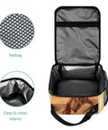 Open Desert Camel Train Insulated Lunch Bag For Women And Men Portable Cooler Tote showing interior and mesh netbag
