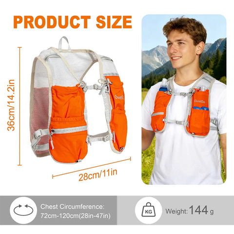 Product size of Women's Lightweight Hydration Running Vest For Jogging Hiking Marathon And Cycling with 6 Pocket Storage in Taro Purple Nylon Build Ultra Lightweight 144g