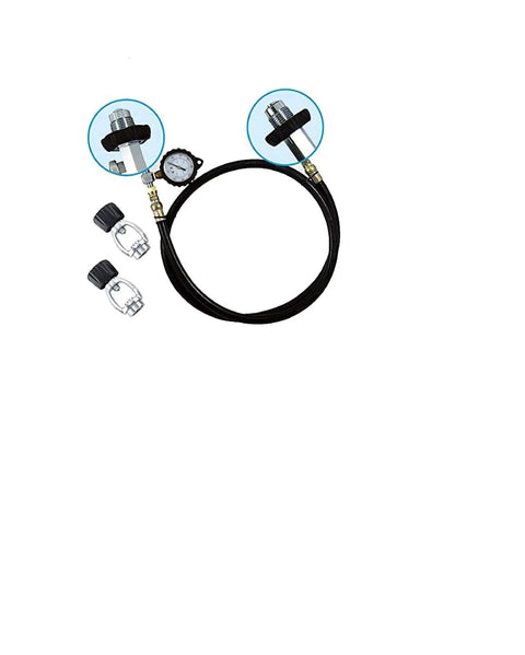 Transfill Equalizer Hose for Scuba Tanks 60 Inch Length DIN To DIN Or Yoke To Yoke Dual 2 Inch Pressure Gauge With PSI And BAR