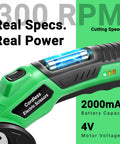 4V Cordless Electric Scissors Rechargeable Box Cutter With 2000mAh Battery showing cutting speed and battery display.