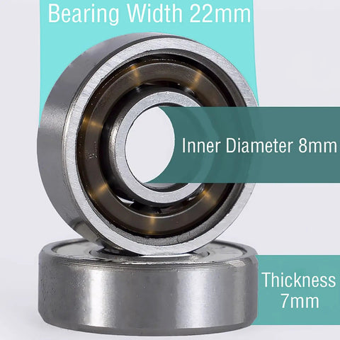 Close-up of skate wheel bearings; Bearing Width 22mm, Inner Diameter 8mm, Thickness 7mm for 60mm Inline Skate Wheels 90A Hardness Replacement Pack With Bearings For Indoor And Outdoor Skating Durable Fast Rolling 4 Pack Built For Street And Rink Grippy Longevity.