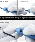 360 Degree Ratchet Pipe Cutter With Deburring Tool And Three Bearing Blades For Quick No Fuss Clean Metal Pipe Cutting In Tight Spaces Smooth Rotary Cut blade installation in gloved hands