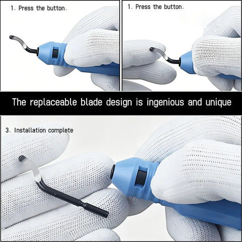 360 Degree Ratchet Pipe Cutter With Deburring Tool And Three Bearing Blades For Quick No Fuss Clean Metal Pipe Cutting In Tight Spaces Smooth Rotary Cut blade installation in gloved hands