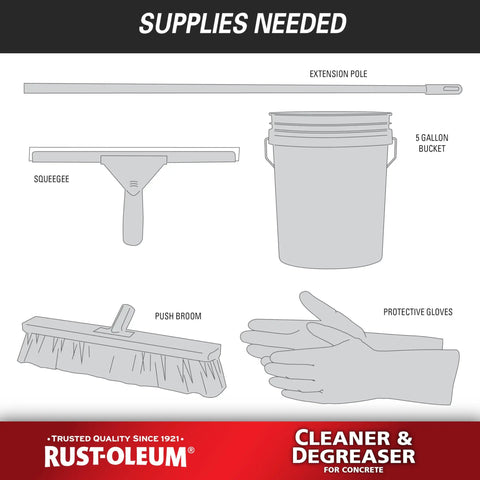 Supplies needed for Heavy Duty Cleaner Degreaser For Home And Pro Jobs Prep Concrete For Paints Stains And Sealers Improves Adhesion