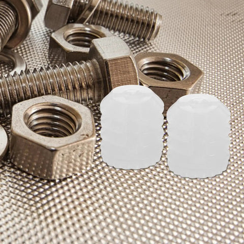 150 Pcs Plastic Dowel Inserts for Cabinet Doors, white hinge dowels beside metal bolts on textured surface
