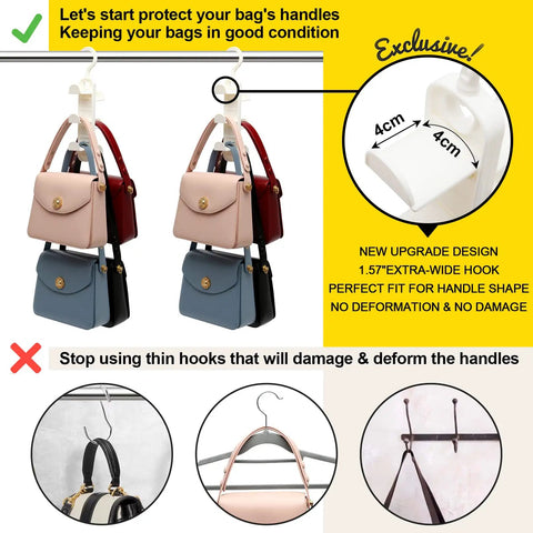 Two Pack Purse Organizer Hanger For Closet Storage Durable Bag Organizer For Purses Totes with swivel hooks and bag protection