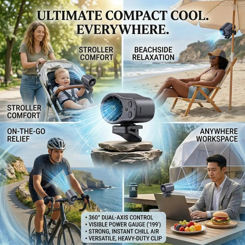 Clip On Car Vent Fan With LED Display, 360 Degree Rotation, 199 Speed Settings used for stroller, beach, bike, desk cooling