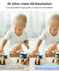 Comparison of 1080P Full HD and 2K resolution with child playing, showcasing the clarity of Indoor Home Security Camera 2K With Two Way Audio.