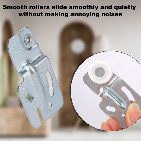 Close-up of heavy-duty iron roller from 4 Pack Sliding Closet Door Hardware Roller Kit for Wardrobe and Cabinet Doors, Top-Hung Bypass Track System, Fits 3/4 to 1-3/8 Inch Thick Doors, Includes 4 Heavy Duty Iron Rollers and 8 Screws for Replacement