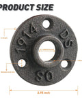 One Inch Floor Flange Set For Industrial Vintage Style Pipe Fittings Built To Last For DIY Projects Furniture Shelving Decor And Wall Mounts 10 Pack Beefy Black Iron close-up showing dimensions.