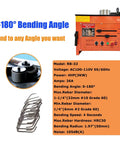 Heavy Duty Electric Rebar Bender One Quarter Inch Steel Bar Bending Machine 3000 Watt Pure Copper Motor Dual Foot Pedal No Sweat Operation Pro Workhorse For Real Deal Builders showing bending machine specifications and accessories.