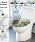 Elongated Traditional Chinoiserie Landscape Pagoda River Toilet Seat on standard toilet with adjustable hinges and accessories.