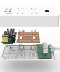 Exploded view of Eight International Adapters Travel Charging Station with Surge Protector and Four Smart USB Ports showing internal components.