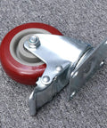 Red TPR Swivel Caster Wheels with Brake 2pcs for Furniture Parts, showing heavy-duty design and brake mechanism detail.