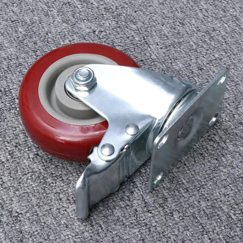 Red TPR Swivel Caster Wheels with Brake 2pcs for Furniture Parts, showing heavy-duty design and brake mechanism detail.