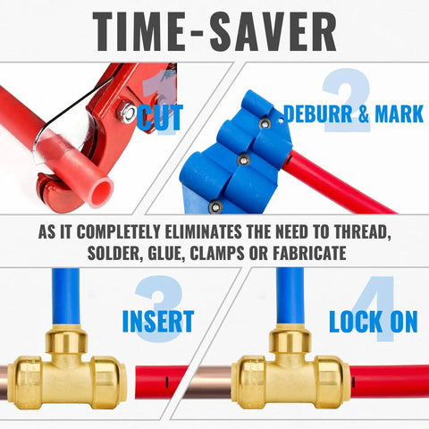 Reducing Tee Three Quarter Inch By Three Quarter Inch By Half Inch Brass Push To Connect Plumbing Fittings For PEX Copper CPVC No Lead With Two Disconnect Clips Pack Of Six