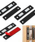 Sturdy 3 Pack Cabinet Magnets That Lock Like A Champ With Double Magnet Power keeping doors shut tight shown in black steel design.