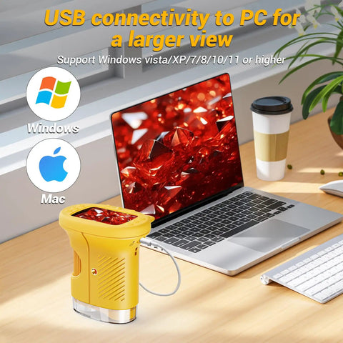 Awesome Handheld 50X To 1000X Pocket Microscope With Eight Adjustable Led Lights For Photo And Video Science Kit Toys For Kids Ages Three To Twelve Orange on laptop with USB PC viewing