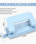 Two-Hole Paper Puncher With Adjustable Guide and Labor-Saving Handle, Heavy-Duty 5-Sheet Capacity Office Punch, blue metal