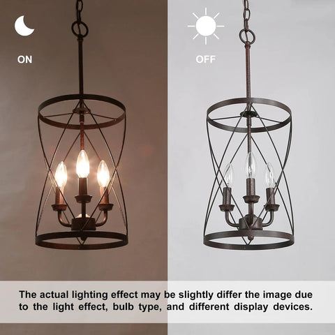 Three Light Industrial Chandelier With Bronze Finish And Cylinder Metal Shade Dope Vintage Vibe For Dining Room And Living Room Lattice Cage Design For Farmhouse Or Industrial Decor
