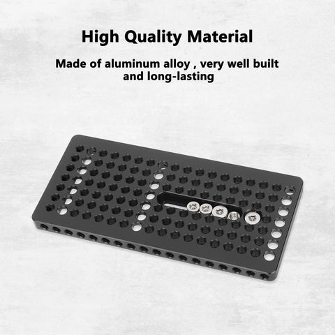 Built Different Multipurpose Aluminum Camera Cheese Plate With 1/4 And 3/8 Thread Adapter, close-up view showing material and threading.