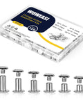 Real Slick Silver Chicago Binding Screws One Hundred Twenty Piece Heavy Duty Rivet Set Built Tough For Leather Craft belt purse shoe repairs bookbinding with six smart sizes in a clear box.