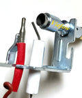 Natural gas ODS pilot assembly with metal mounting bracket and red/white leads, front view