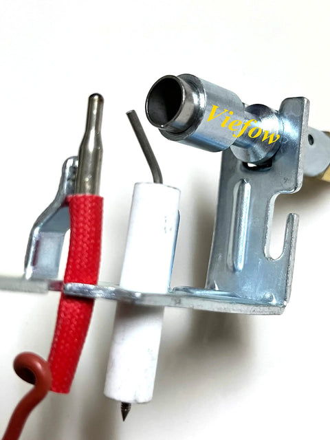 Natural gas ODS pilot assembly with metal mounting bracket and red/white leads, front view