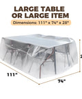 Beefy Heavy Duty Waterproof Patio Table And Chair Cover For Outdoor Furniture, Large Rectangular Universal Fit 111" x 74" x 28", clear view