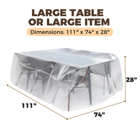 Beefy Heavy Duty Waterproof Patio Table And Chair Cover For Outdoor Furniture, Large Rectangular Universal Fit 111" x 74" x 28", clear view
